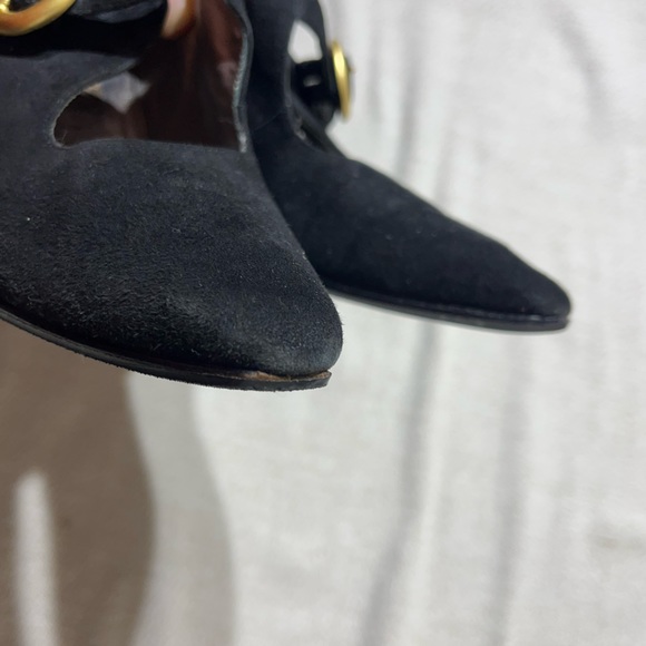 Ingledew’s Italian Collection Suede Gold Witchy Goth Pointed Toe Mary Jane Heel - Picture 6 of 10